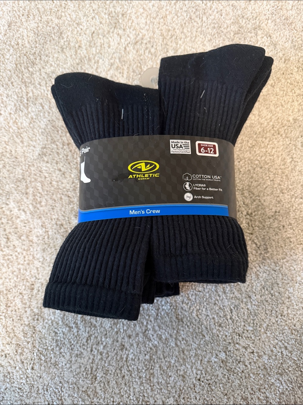 Athletic Works Men’s Crew Athletic Socks - Black